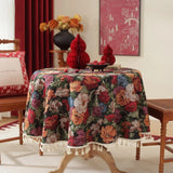 Home Decoration Round Tablecloth Pastoral Floral Jacquard Thickened Table Cloth with Tasseles Party Kitchen Dining Table Cover