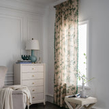 Popxstar Boho Curtains with Tassel Green Semi-Blackout Cotton Linen Farmhouse Curtain Floral Curtain for Living Room Bedroom, 1 Panel