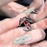 Popxstar Kpop 90s Grunge Aesthetic Irregular Liquid Metal Heart Moonstone Open Ring For Women Luxury Vintage Jewelry EMO Y2K Accessories