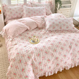 Popxstar  Pink Color Duvet Cover with Ruffles 100%Cotton Flower Printed housse de couette for Girls Pure Cotton Bed Cover King