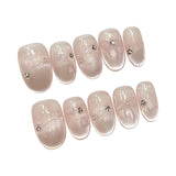 Popxstar  10Pcs Short Oval Shaped Fake Nails Nude Pink Handmade Press On Nails Elegant Bowknot Love Heart Designs for Sweet Girls Manicure