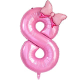 Popxstar  1Pc Large 40inch Number Pink Foil Balloon With Bow 1 2 3 4 5 6 7 8 9 For Kid Boys Girls Birthday Party Baby Shower Decorations