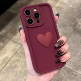 Popxstar New Wine Red Love Liquid Silicon Case for Iphone 15 14 13 12 11 Pro Max plus X Xs Xr Camera Protection Bumper Back Cover Coffee