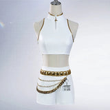 Popxstar KPop Rumi Mira Zoey White Singing Suit Women Halloween Carnival Party Role Playing Outfit Cosplay Costume Wig