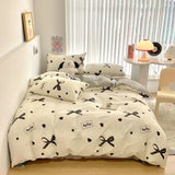 Popxstar Ins Black Bowknot Bedding Set Polyester Bed Flat Sheet Duvet Cover Twin Full Queen Princess Style Bed Linen Girls Quilt Cover