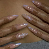 Popxstar  24Pcs French False Nails Almond Fake Nails with Glue Press on White Edge Design Wearable Simple Ins Pink Stiletto Nail Tips