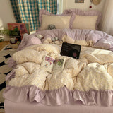 Class A ancient imitation cotton washable four-piece set of French lace bedding small fresh print cute three-piece set