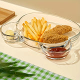 Popxstar  Glass Divided Serving Plate with Sauce Compartment Shell Design for Dumplings Desserts Seafood Sharing Dish Microwave Safe Gift