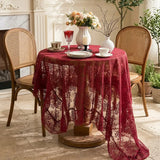 Embroidered Lace Table Cloth French Artistic Ruffled Table Cover Elegant Hollowed Out Home Anti-Slip Linen Decorative Tablecloth