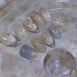 Popxstar 24pcs Romantic Y2k Star Press On Nails Gradient Blue French Style Gold Moon Designs Fake Nail Sweet Almond False Nails For Women