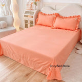 Popxstar Korean Princess Duvet Cover Set Simple Solid Color Bedding Set Lace Ruffles Bed Skirt Sheets Gilr Quilt Cover Full Queen Size