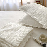 Popxstar Korean Ruffles Quilted Summer Comforter Set or Single Quilt High Quality Princess Pleated Quilts Soft Skin-friendly Thin Blanket