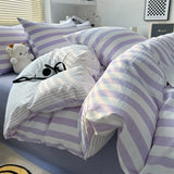 4 Pieces Striped Duvet Cover Set, 100% Washed Cotton Ins Style Bedding Set, Soft Skin Friendly Quilt Cover Bed Sheet Pillowcase