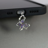 Popxstar Mobile Phone Dust Plug Pendant New Butterfly With Artificial Pearls And Diamonds Accessory Decoration For IPhone Type-c Port