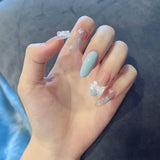 Popxstar 24Pcs/Box Gradient Long Ballet France Press on Nail Ink Chinese Style False Nails Rose Girls Full Cover Fake Nail Piece Finished