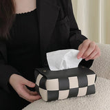 Popxstar Checkerboard Woven Tissue Box PU Leather Napkin Case Living Room Office Desktop Home Decoration Creative Paper Towel Cover