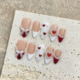 Popxstar  10Pcs French Almond Handmade Press on Nails Fake Nails with Cherry Pattern Wearable Stick-on Nails False Nail