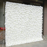 Popxstar 5D White Rose Cloth Flower Wall Artificail Fabric Roll Up Hydrangea Floral Wall Wedding Backdrop Decor Hang Curtain Photo Props
