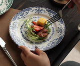 Popxstar 8/10in Vintage French Rose Ceramic Dinner Plate for Household Use Pasta Salad Dim Sum Western Dinner Plate Home Art Tableware