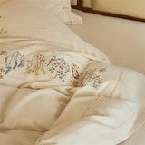 Popxstar  Natural Cotton Linen Vintage French Flowers Embroidery Luxury Bedding Set Duvet Cover Flat/Fitted Bed Sheet Pillowcases 4Pcs