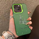 Popxstar  Christmas Tree Aesthetic Autumn Decorative Phone Case For iPhone 16 Pro Max 15 14 13 12 11 XS X XR 7 8 Plus 16E Laser Back Cover