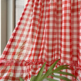 Popxstar 1PC Red Grid Ruffle Short Curtain For Kitchen Sheer Small Window Half Drape Home Decor Hotel Porch Cabinet Blind Window Drapes