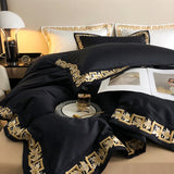 Popxstar  1000TC Egyptian Cotton Luxury Gold Embroidery Bedding Set Black Khaki Patchwork Duvet Cover Bed Sheet Fitted Sheet Pillowcases