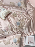 Popxstar  High Precision Damask Egyptian Cotton Flower Embroidery Luxury 4/5Pcs Bedding Set Duvet Cover Flat/Fitted Bed Sheet Pillowcases