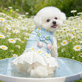 Cute Floral Dog Dress for Small Dogs, Summer Pet Clothes Flower Printed Puppy Kitty Casual Dress with Bow, Photography Party Out