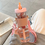 800ML Large Capacity Simple Plastic Water Bottle With Straw Portable Bubble Tea Infuser Filter Girl Student Juice Drinkwater Cup