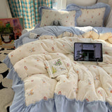 Class A ancient imitation cotton washable four-piece set of French lace bedding small fresh print cute three-piece set
