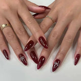 Popxstar 24pcs Silver Almond False Nails Oval Decorated Cloud Milk Wearable Fake Nails Short Press On Nail Coffin Detachable French Tips