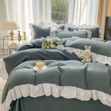 Chic Ruffle Lace Duvet Cover Set for Girl Yellow Princess Comforter Cover 3 Piece Bedding with Zipper Closure Soft Bedroom Decor