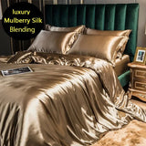 Popxstar High-end Blending Natural Mulberry Silk Bedding Set Luxury Satin Silky Queen Size Duvet Cover Set with Sheets King Size Bed Set