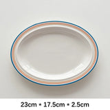 Popxstar  Ceramic Oval Dish Plates Korean  Style Striped Porcelain Dinnerware Vegetables Fruit Salad Pasta Breakfast Plates Kitchen Dishes