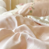 Popxstar  4Pcs Pure Cotton French Flowers Lace Ruffles Princess Wedding Bedding Set Duvet Cover Quilted Bedspread Bed Skirt Pillowcases