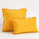 Premium Velvet Diamond Quilted Pillow Cover with Pom Design Sofa Pillow for Office Living Room 30x50cm 45x45cm Pillow Case