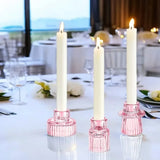 Popxstar Glass Taper Candle Holder Short Small Boho Ribbed Votive Candlestick Holder for Table Centerpiece Wedding Decor and Dinner Party