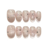 Popxstar  10Pcs Short Oval Shaped Fake Nails Nude Pink Handmade Press On Nails Elegant Bowknot Love Heart Designs for Sweet Girls Manicure