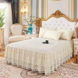 Popxstar shabby chic New 3 Layers Bed Skirt Lace Ruffled Bed Skirt Couvre Lit Bedroom Bed Cover Bed Skirt Non-slip Mattress Cover Bedsheet Bedspread