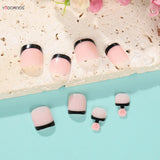 Popxstar  Black French Tip Fake Toenails Summer Nude Color Wearable Press on Nails Simple Charm Manicure Stick-on False Toe Nails 24Pcs