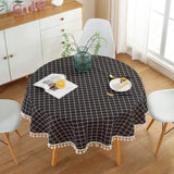 Popxstar  Cotton Linen Nordic Round Tablecloth Yellow Striped  White Tassel Lace Christmas Tree Dining Table Cover Washable Table Cloth