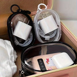 Popxstar Portable Mini Clear Zipper Storage Bag - Space-Saving Organizer for Earphones & Chargers, Versatile with Handy Keychain Loop