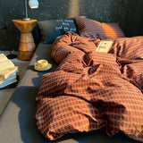 Popxstar  High Quality Beauty Bedding Set Plaid Duvet Cover Bed Sheet Set With Pillowcases Adult Dormitory Queen Size Winter Home Decor