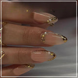 Popxstar 24Pcs Pink Almond False Nails Butterfly Ballet with French Design Wearable Fake Nails Simple Artificial Press on Nails Tips Art