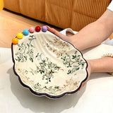 Ceramic Fruit Bowl with Fork Comfortable Grip Exquisite Shell Shape Fruit Plate Large Capacity Dessert Salad Bowl