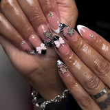 Popxstar  24Pcs Y2K Nails Tips Long Coffin Star Designs Diamond Fake Nails Full Cover Press on Nail Clear Acrylic Stick-on Nails for Girls