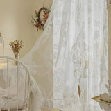 popxstar French  Elegant White Embroidery Ruffle Tulle Curtains with Valance For Girls Bedroom Living Room Sheer Drapes Rideaux Voilage