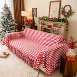Red White Plaid Ruffle Sofa Cover Full Wrap Furniture Protector Couch Towel Sofa Slipcover For Living Room Bedroom Home Decor