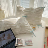 Solid Color Pleated Textured Soft Breathable Chic Princess 4pcs Bedding Set, Delicate Bows Twin Duvet cover Bed sheet Pillowcase